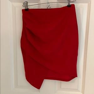 Red Asymmetrical Rushed Mini Skirt